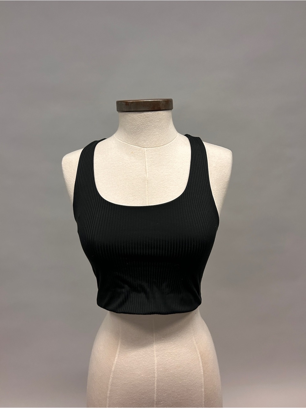Black Ribbed Scoop Neck Crop sports Bra Tank